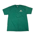 Green t-shirt with a logo on a white background