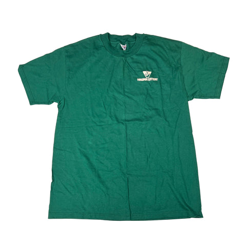 Green t-shirt with a logo on a white background