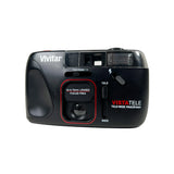 Black camera with 'Vivitar' branding on a white background