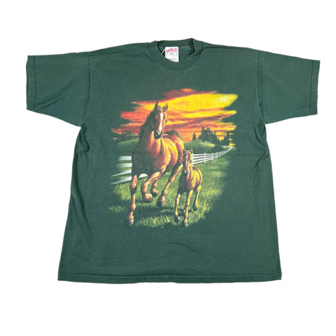 Vintage 90's Wild Gear Horse & Foal Sunset Graphic T-Shirt