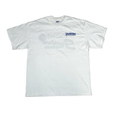 A white short-sleeve t-shirt with a blue 'DURON' logo on the left chest, laid flat on a white surface.