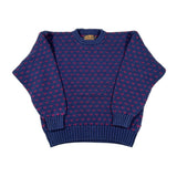 Vintage 90s Eddie Bauer Navy Blue Pink Birdseye Knit Sweater