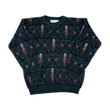 Vintage 90s Michael Gerald Dark Green Geometric Pattern Knit Sweater