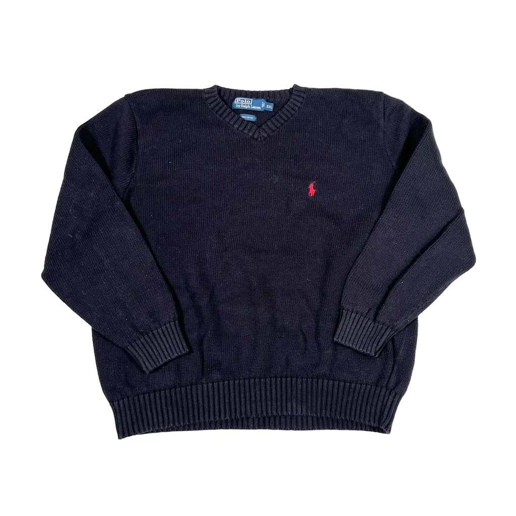 90s Polo by Ralph Lauren スウェット ラグラン ネイビー Vintage 90s Polo Ralph Lauren Black Cotton V-Neck Sweater