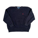 Vintage 90s Polo Ralph Lauren Navy Cotton V-Neck Sweater