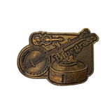 Bronze-colored badge with banjo, fiddle, and 'Bluegrass' text on a white background