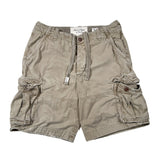 A pair of light brown cargo shorts with a drawstring waist, laid flat on a white background. The shorts feature multiple utility pockets and a visible 'Aberdeen & Co' brand label at the waistband.