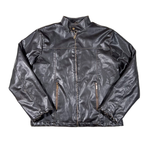 Black leather jacket on a white background