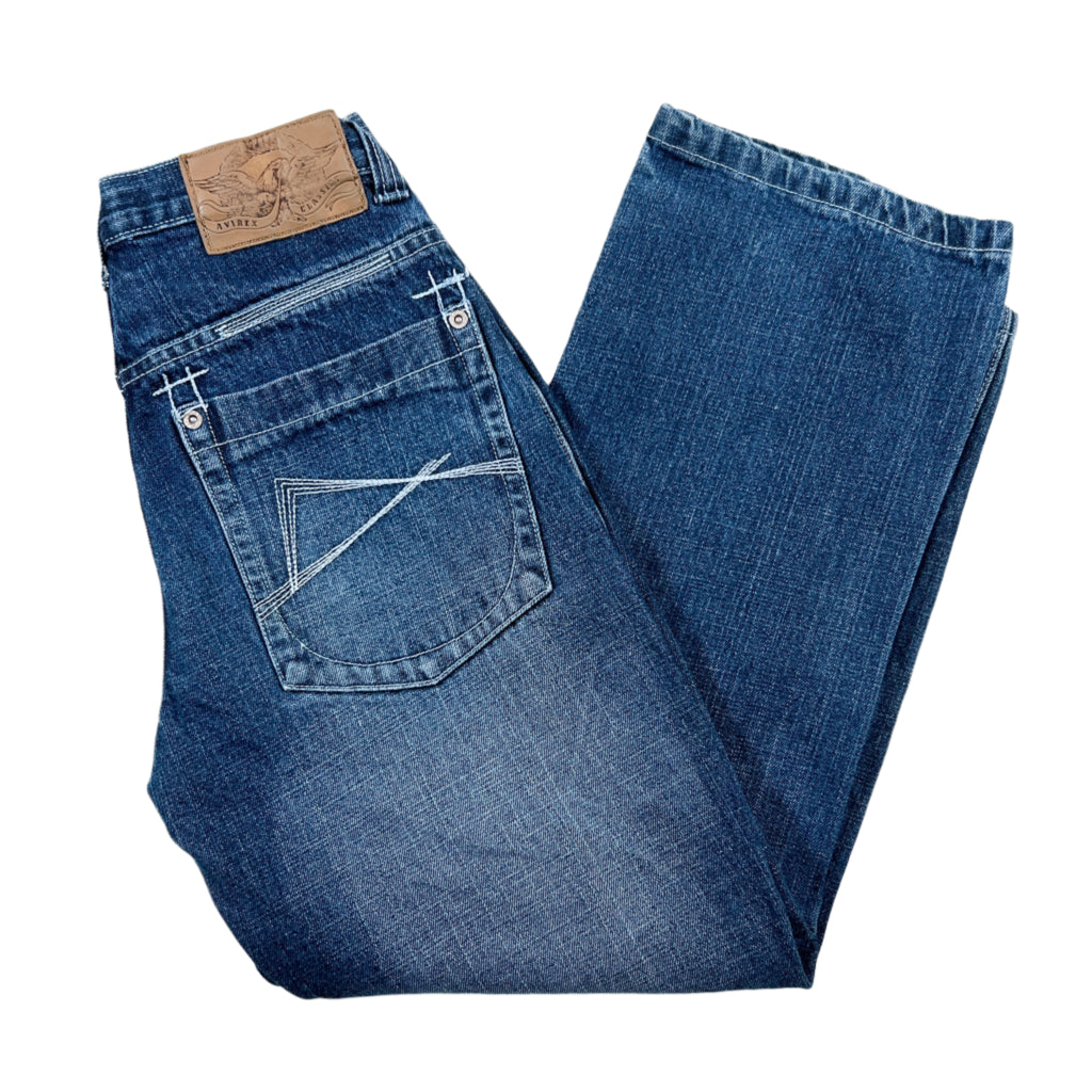 archive AVIREX all-in-one denim L 刺繍 Y2K Vintage Y2K Avirex Classics Medium Wash Straight Leg Jeans