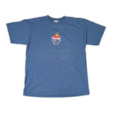 Blue t-shirt with a logo on a white background