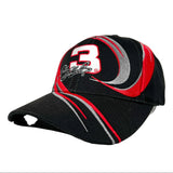 Black cap with number 3 and red and gray accents on a white background