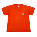 Orange t-shirt with a logo on a white background