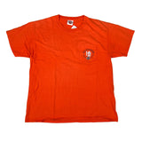Orange t-shirt with a logo on a white background