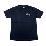 A dark navy blue short-sleeve t-shirt with a small white graphic on the left chest depicting the state of Hawaii and the word 'HAWAII'.