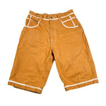 Orange shorts with white trim on a white background