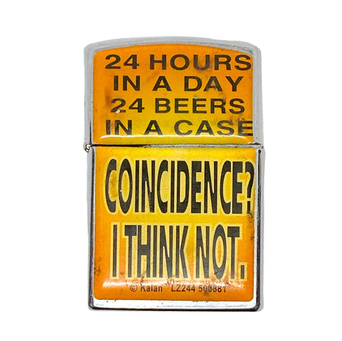 Zippo lighters with humorous text design on a white background