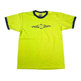 Yellow t-shirt with black text and logo on a white background
