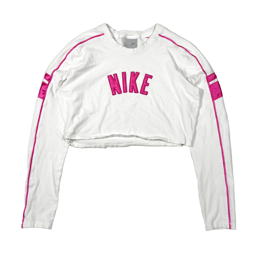 Vintage Y2K Nike Pink Spellout Cropped Long Sleeve T-Shirt