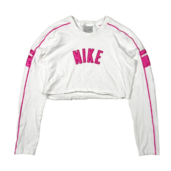 Vintage Y2K Nike Pink Spellout Cropped Long Sleeve T-Shirt