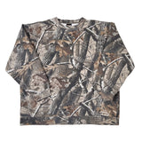 Camouflage-patterned long-sleeve shirt on a white background