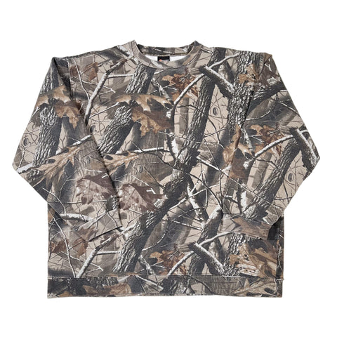 Camouflage-patterned long-sleeve shirt on a white background