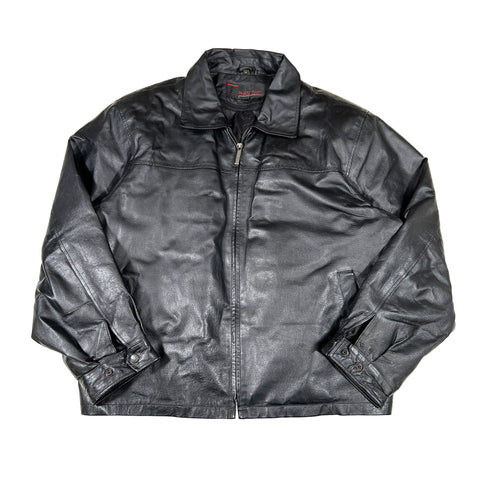 Black leather jacket on a white background