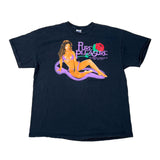 Black tank top with graphic design on a white background