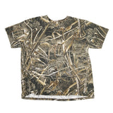 Camouflage-patterned t-shirt on a white background