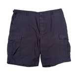 Dark gray cargo shorts on a white background