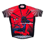 Spider-Man themed shirt on a white background