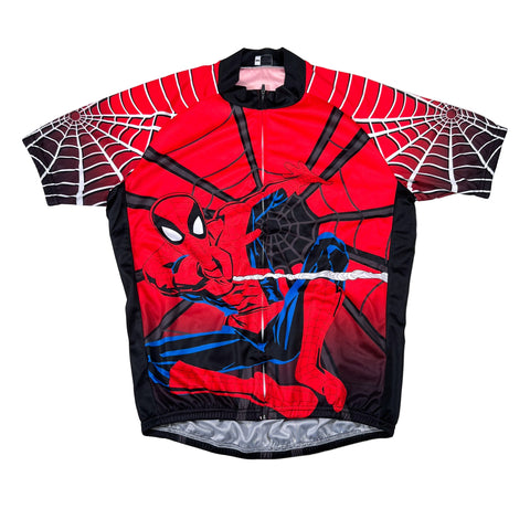 Spider-Man themed shirt on a white background