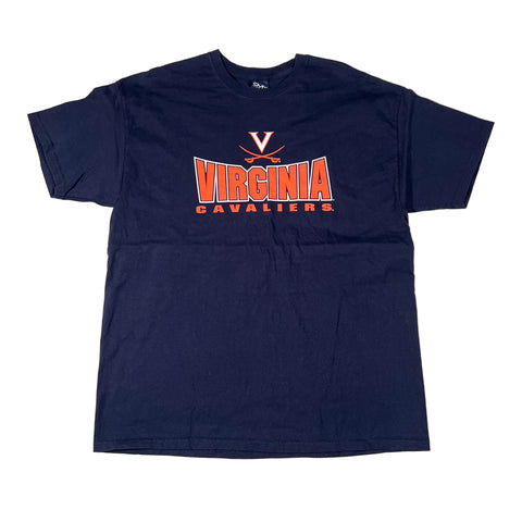 Navy blue t-shirt with 'Virginia Cavaliers' text and logo on a white background
