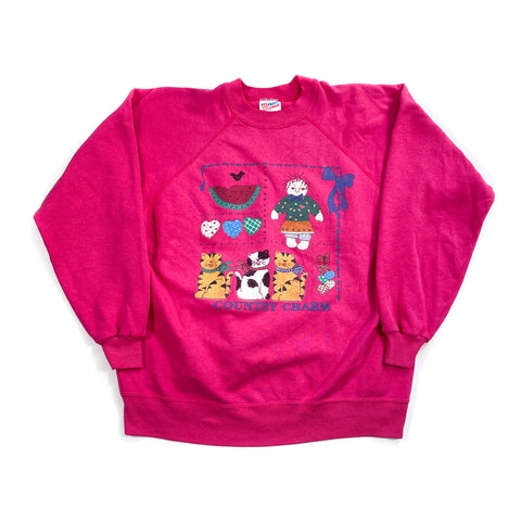 Vintage 80's Country Charm Cat Crewneck Sweatshirt