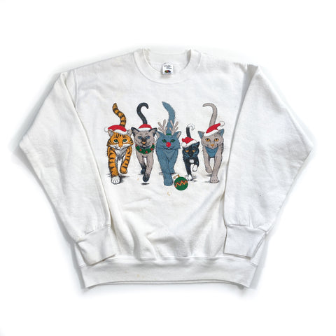 Vintage 90's Christmas Cat Crewneck Sweatshirt