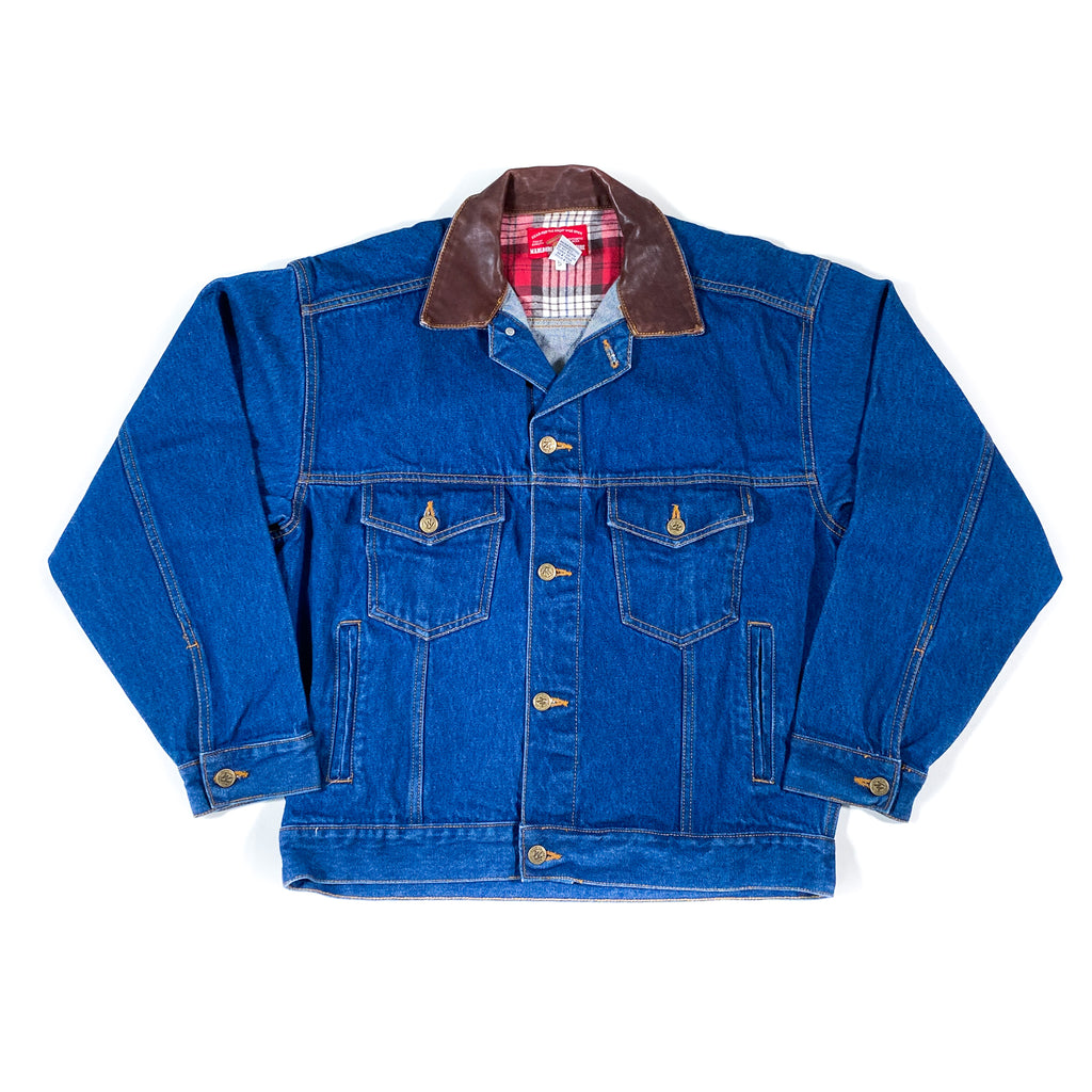 Jean jacket store with leather collar