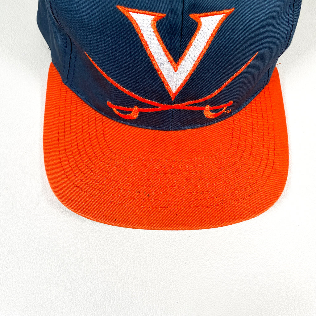 Vintage 90's University of Virginia UVA Sword Logo Blue Orange Snapback Hat