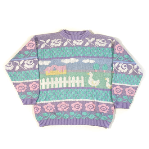 Vintage 80's Rose Duck Farm Sparkle Knit Sweater