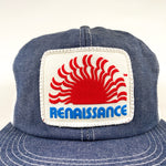 Vintage 80's Renaissance Sun Patch Chambray USA Made K-Products Trucker Hat