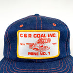 Vintage 1982 Coal Mine Equipment Patch Denim Snapback Trucker Hat