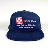 Vintage 80's Purina Chow Rural Retreat Virginia Navy Blue Trucker Hat