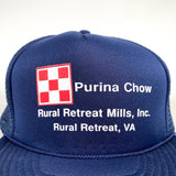 Vintage 80's Purina Chow Rural Retreat Virginia Navy Blue Trucker Hat