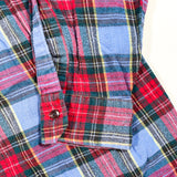 Vintage 80's Blue Red Plaid Straight Hem Button Down Flannel Shirt