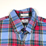 Vintage 80's Blue Red Plaid Straight Hem Button Down Flannel Shirt