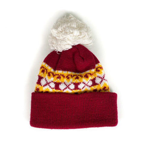 Vintage 90's Red Yellow Pom Beanie