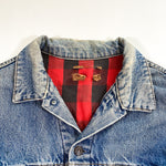 Vintage 80's Levis Denim Red Plaid Lined Jean Jacket