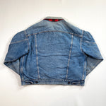 Vintage 80's Levis Denim Red Plaid Lined Jean Jacket