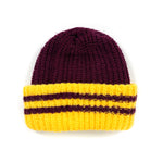 Vintage 80's Maroon Yellow Striped Cuff Beanie