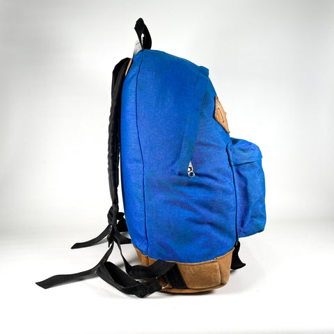 Vintage Eastpak Unisex Leather Bottom Backpack 90s USA Made Navy Blue