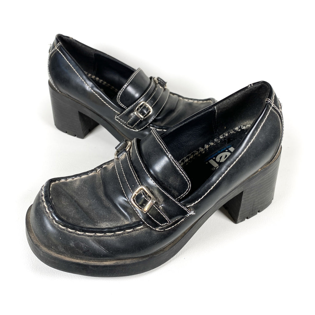 Vintage 90's LEI Black Leather Chunky Heel Platform Size S – CobbleStore Vintage