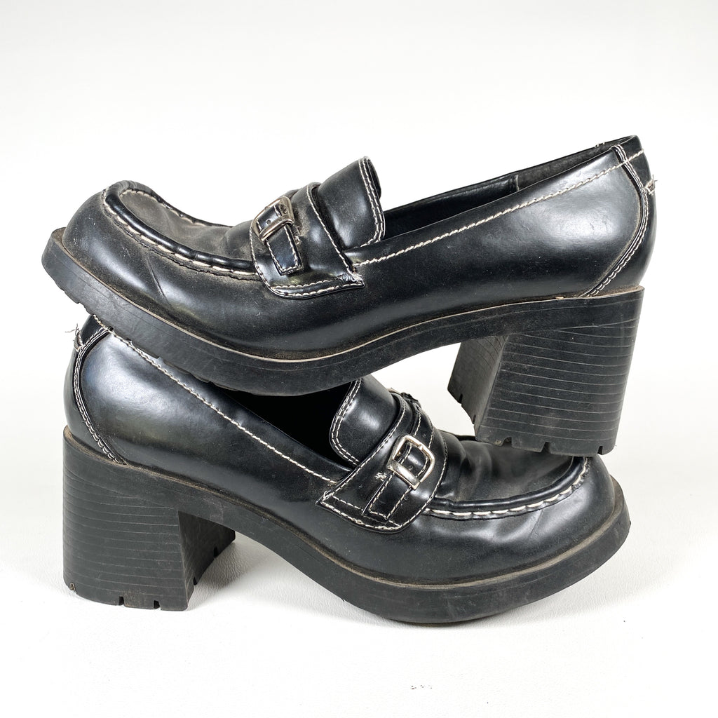 Vintage 90's LEI Black Leather Chunky Heel Platform Women's Size 8.5 S CobbleStore Vintage Vintage 90's LEI Black Leather Chunky Heel Platform Women's Size 8.5 S CobbleStore Vintage